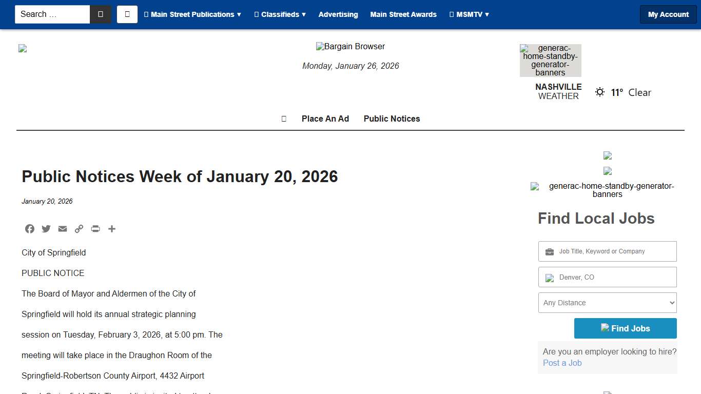 Public Notices Week of January 20, 2026 - Main Street Media of Tennessee